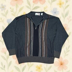Vintage Florence Tricot Quarter Zip Sweater XL Italian Knit Striped Pullover
